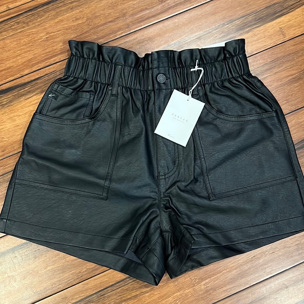 Kancan faux leather paper bag shorts